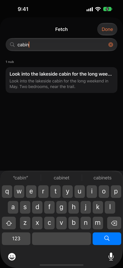 Nubnote screenshot: Fetch search